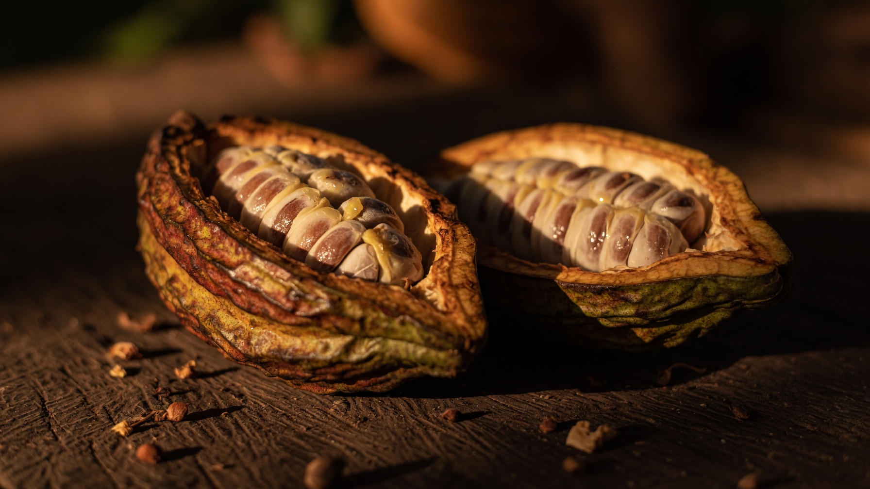 Single-estate cacao farm under warm light