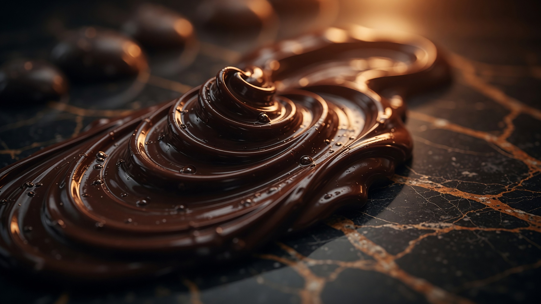 Hand tempering chocolate on marble